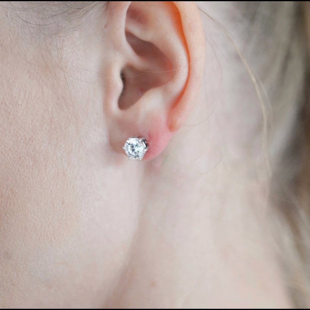 Silver Diamond Stud Earrings - Picture 4 of 5